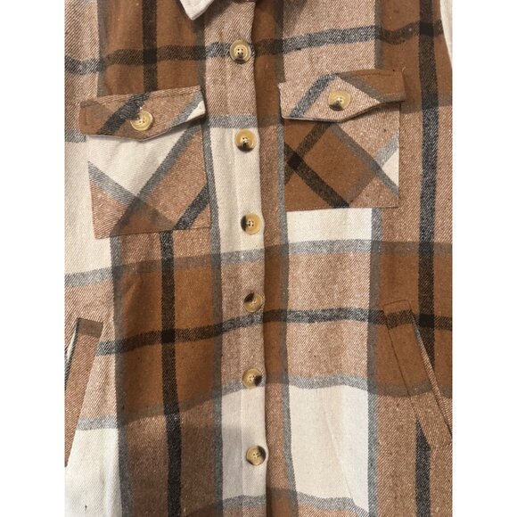 Plaid Brown & Beige Button-Up Jacket With Pockets XL - Picture 3 of 6